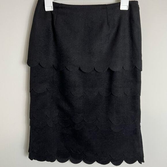 Anthropologie Maeve Black Tiered Scallop Wool Blend Pencil Skirt 4 - Picture 4 of 8